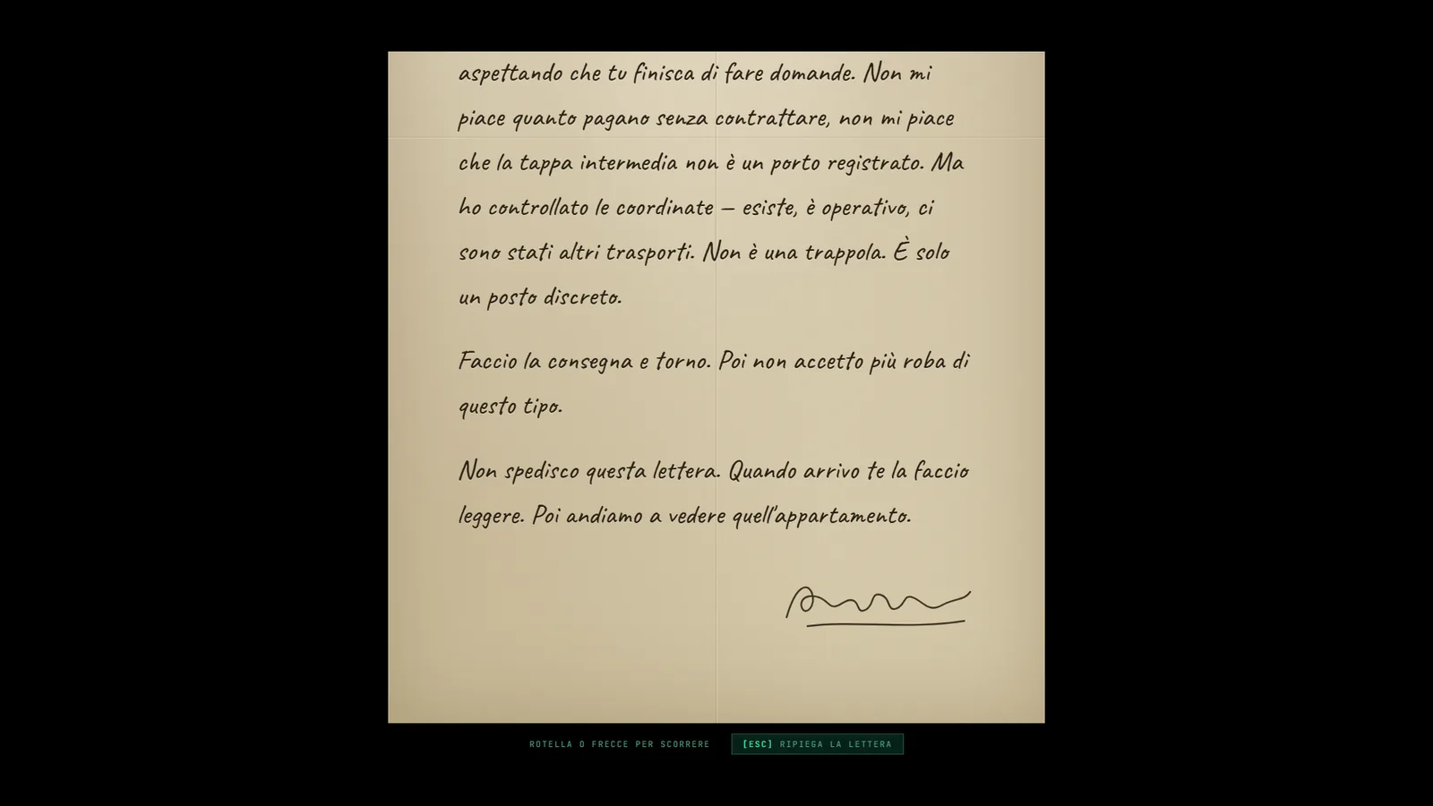 La fine della lettera: le ultime righe e la firma illeggibile in basso a destra